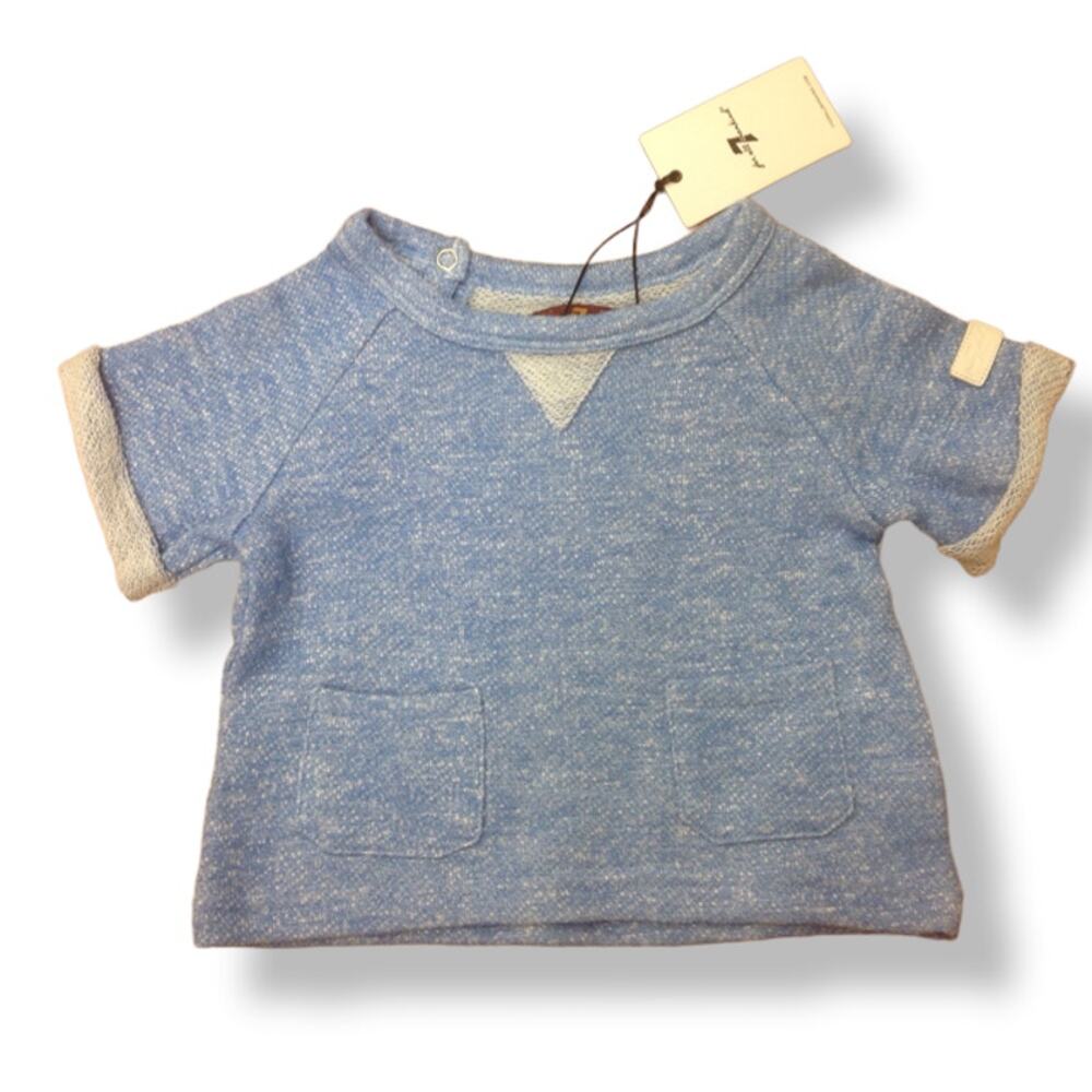 7 For All Mankind Boys Shirt Size 18‎ Months 7FAMK Blue Knit Cuffed Sleeves NEW